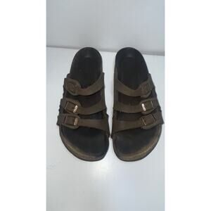 Birkenstock Sandals Womens 38.5 Florida Three Straps Slide Brown Leather Slip On